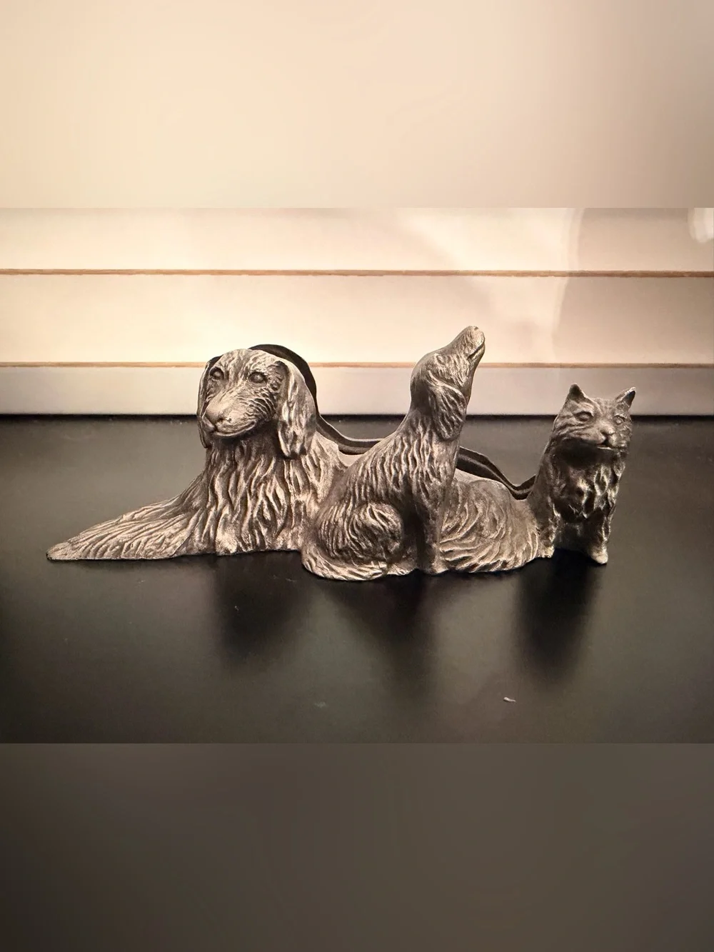 Vintage Pewter Sporting Dogs Business Card Holder & Photo Stand